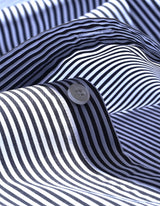 Black and White Contrast Collar Striped Shirt