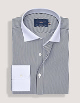 Black and White Contrast Collar Striped Shirt