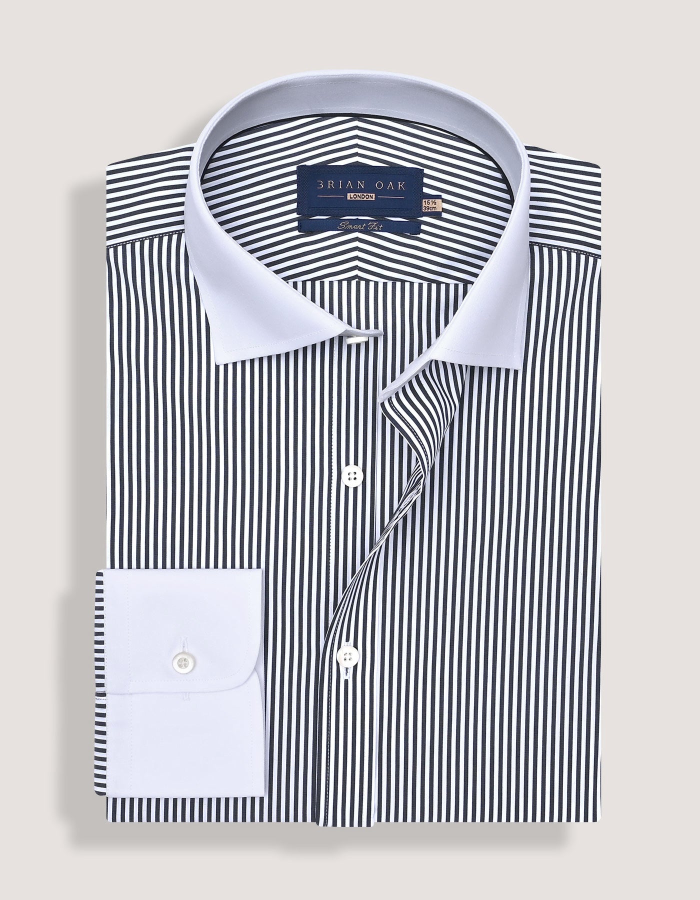 Black and White Contrast Collar Striped Shirt