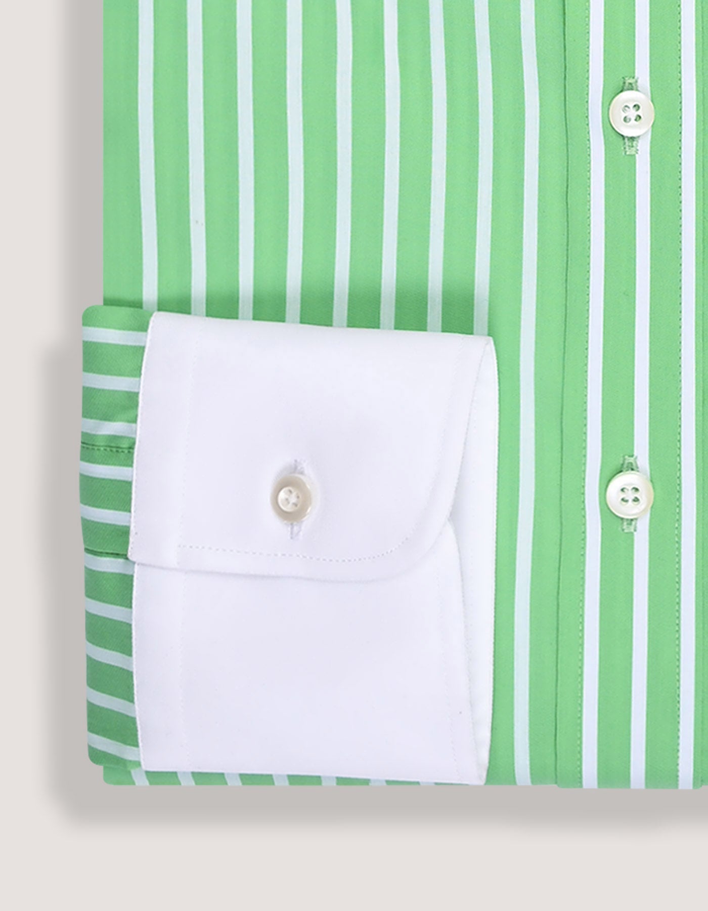 Light Green Striped Shirt with Contrast Collar & Cuffs