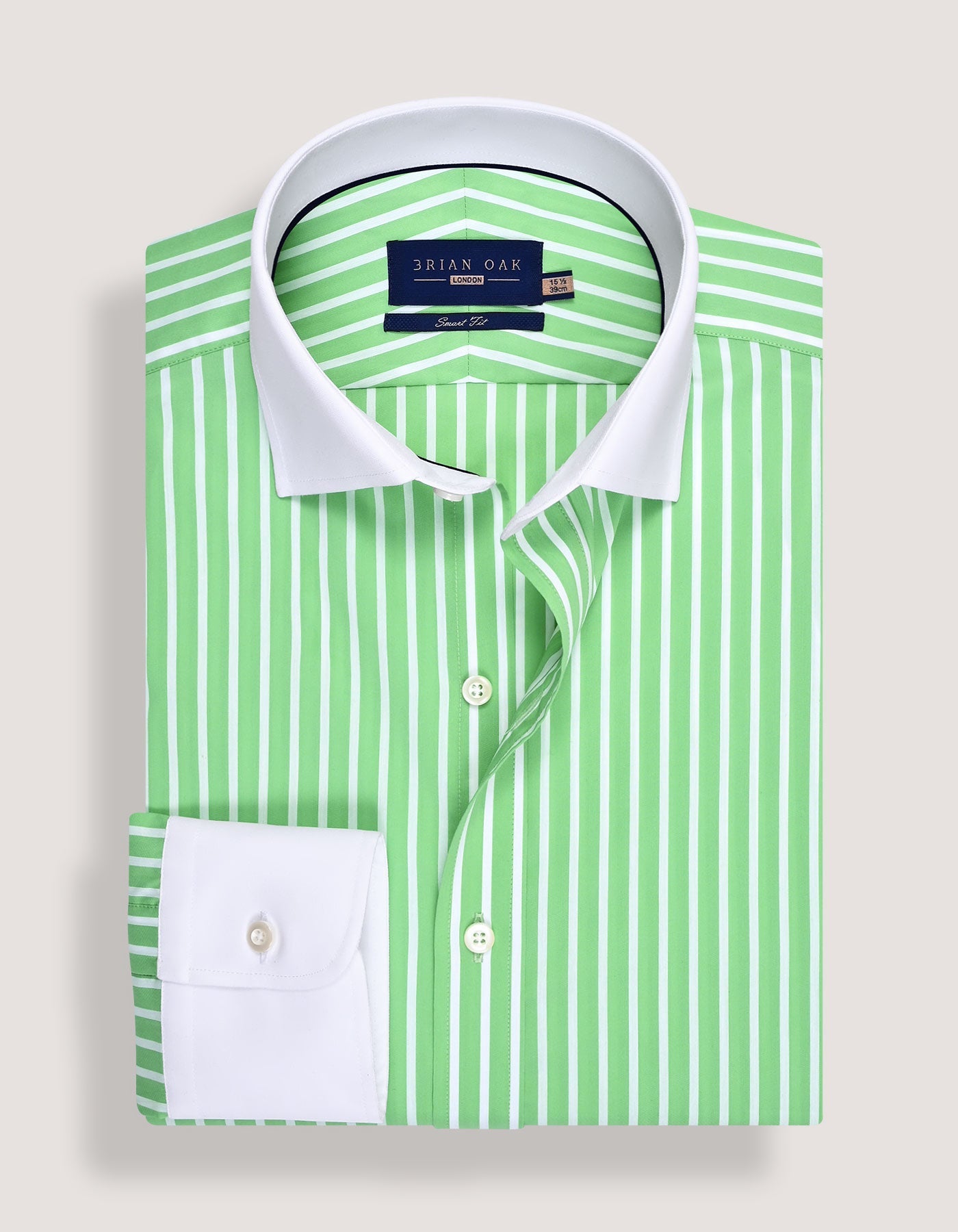 Light Green Striped Shirt with Contrast Collar & Cuffs