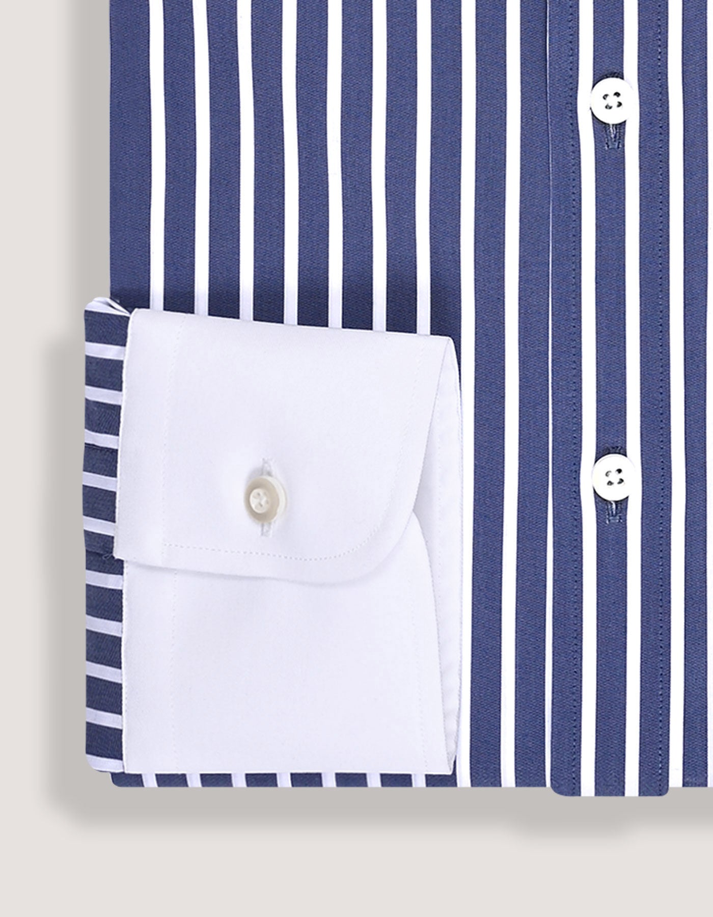 Navy Striped Shirt with Contrast Collar & Cuffs