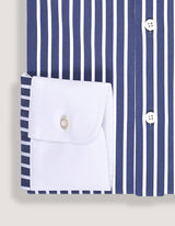 Navy Striped Shirt with Contrast Collar & Cuffs