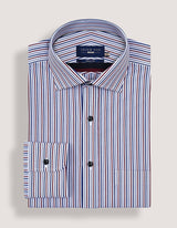Maroon and White Striped Formal Shirt