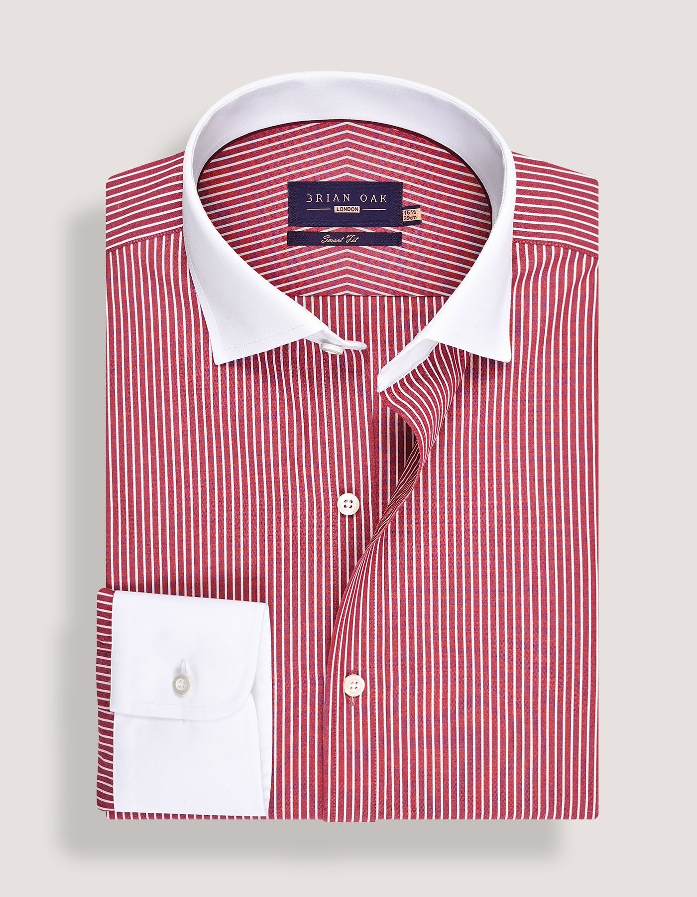 Maroon Striped Shirt with White Collar & Cuffs