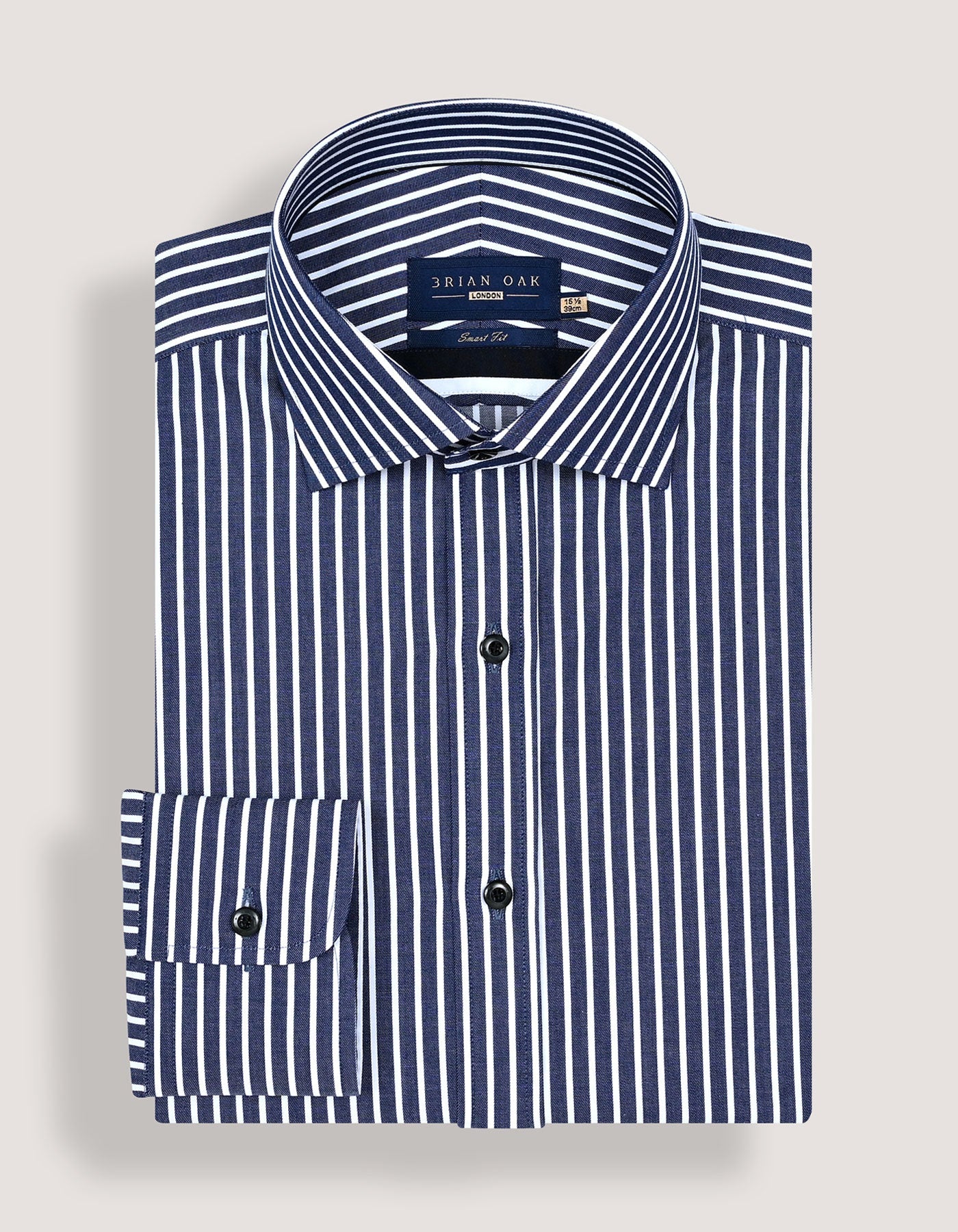 Navy Striped Cotton Dress Shirt
