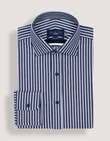 Navy Striped Cotton Dress Shirt