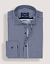 Navy Striped Cotton Dress Shirt