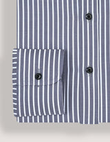 Men's Grey and White Striped Cotton Shirt