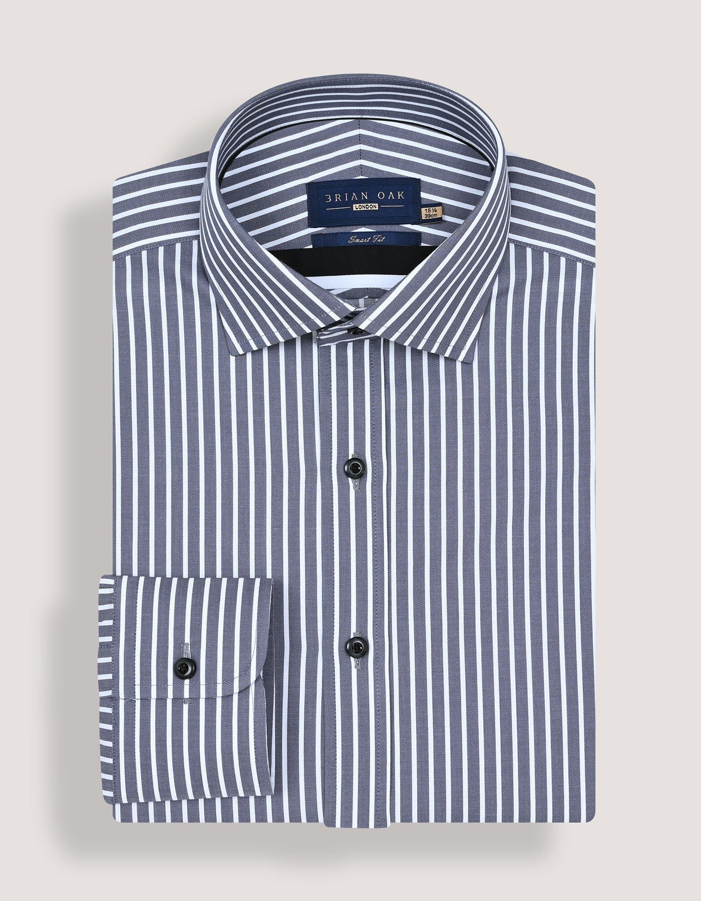 Men's Grey and White Striped Cotton Shirt