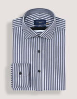 Men's Grey and White Striped Cotton Shirt