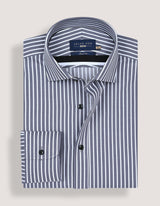 Men's Grey and White Striped Cotton Shirt