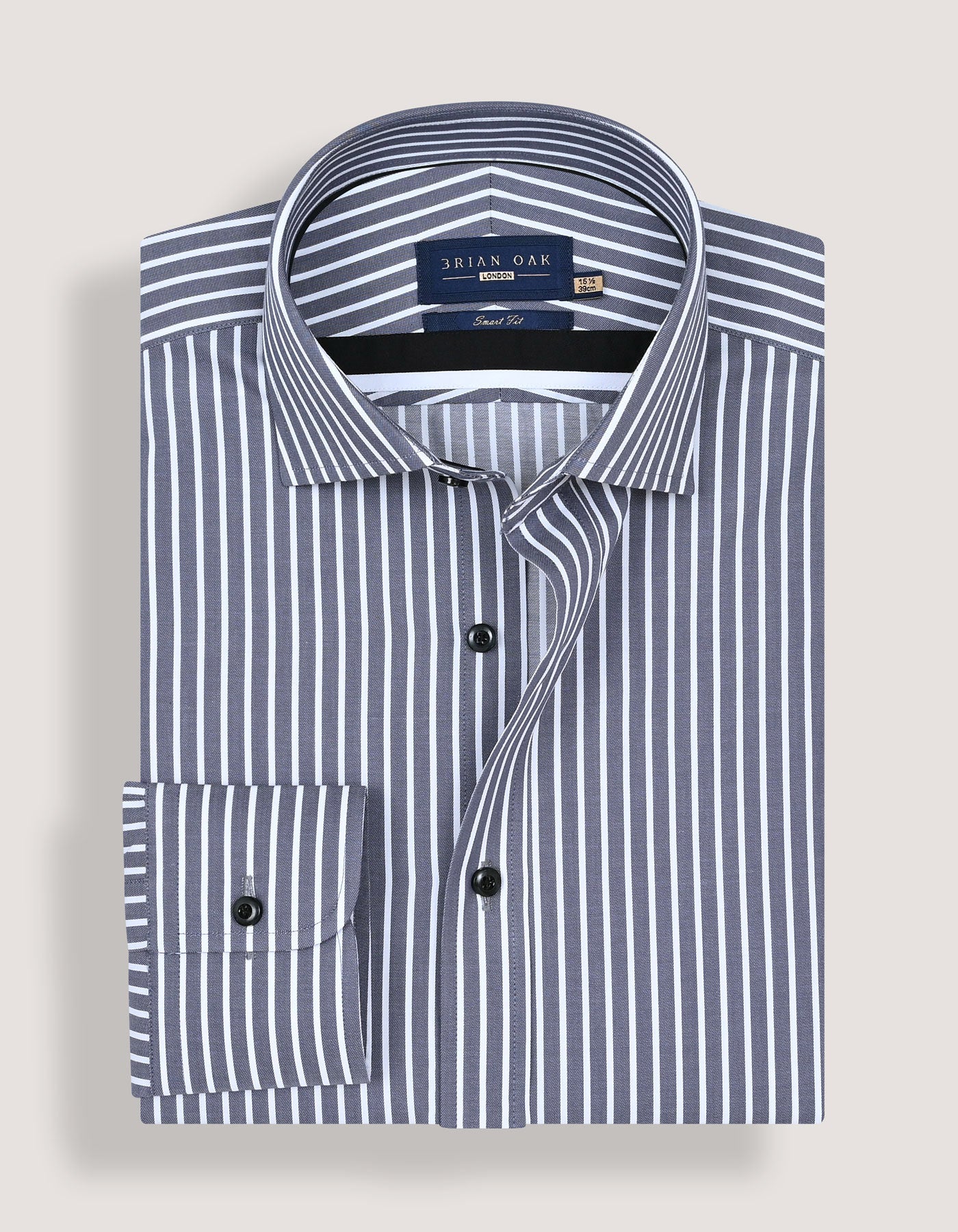 Men's Grey and White Striped Cotton Shirt
