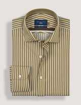 Beige Striped Cotton Dress Shirt