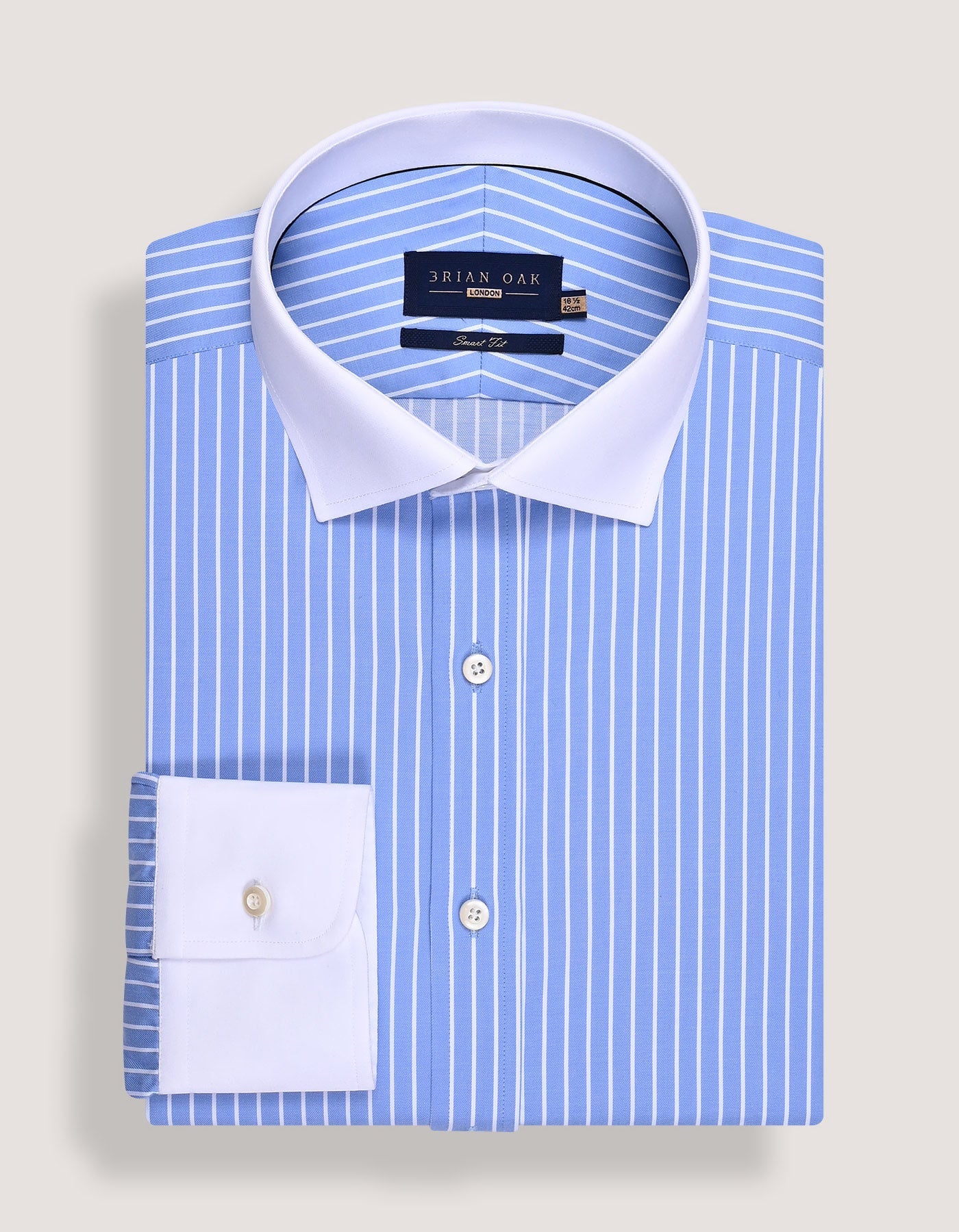 Sky Blue Striped Shirt with White Collar & Cuffs
