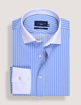 Sky Blue Striped Shirt with White Collar & Cuffs