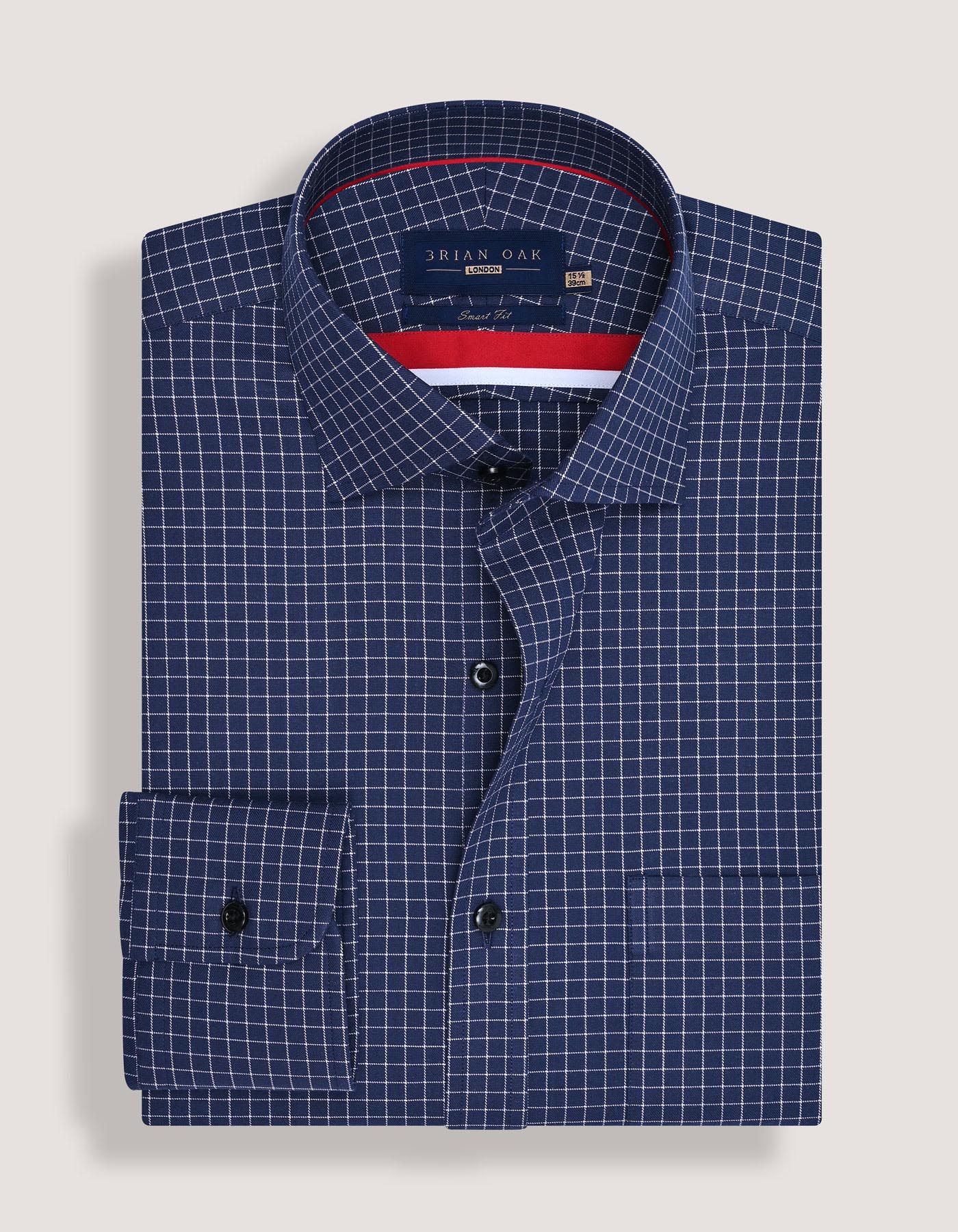 Smart Fit Navy Cotton Check Shirt