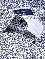 White Formal Shirt with Monochrome Leaf Print