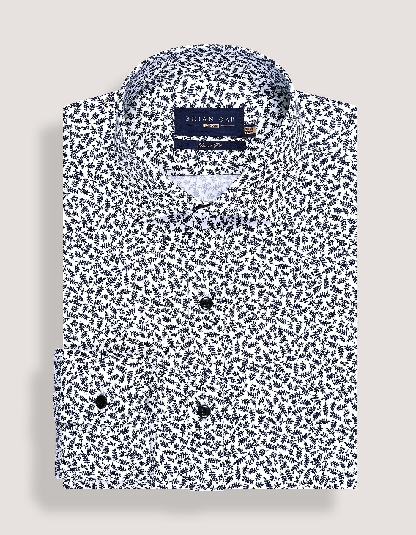 White Formal Shirt with Monochrome Leaf Print