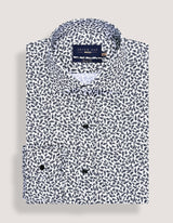 White Formal Shirt with Monochrome Leaf Print