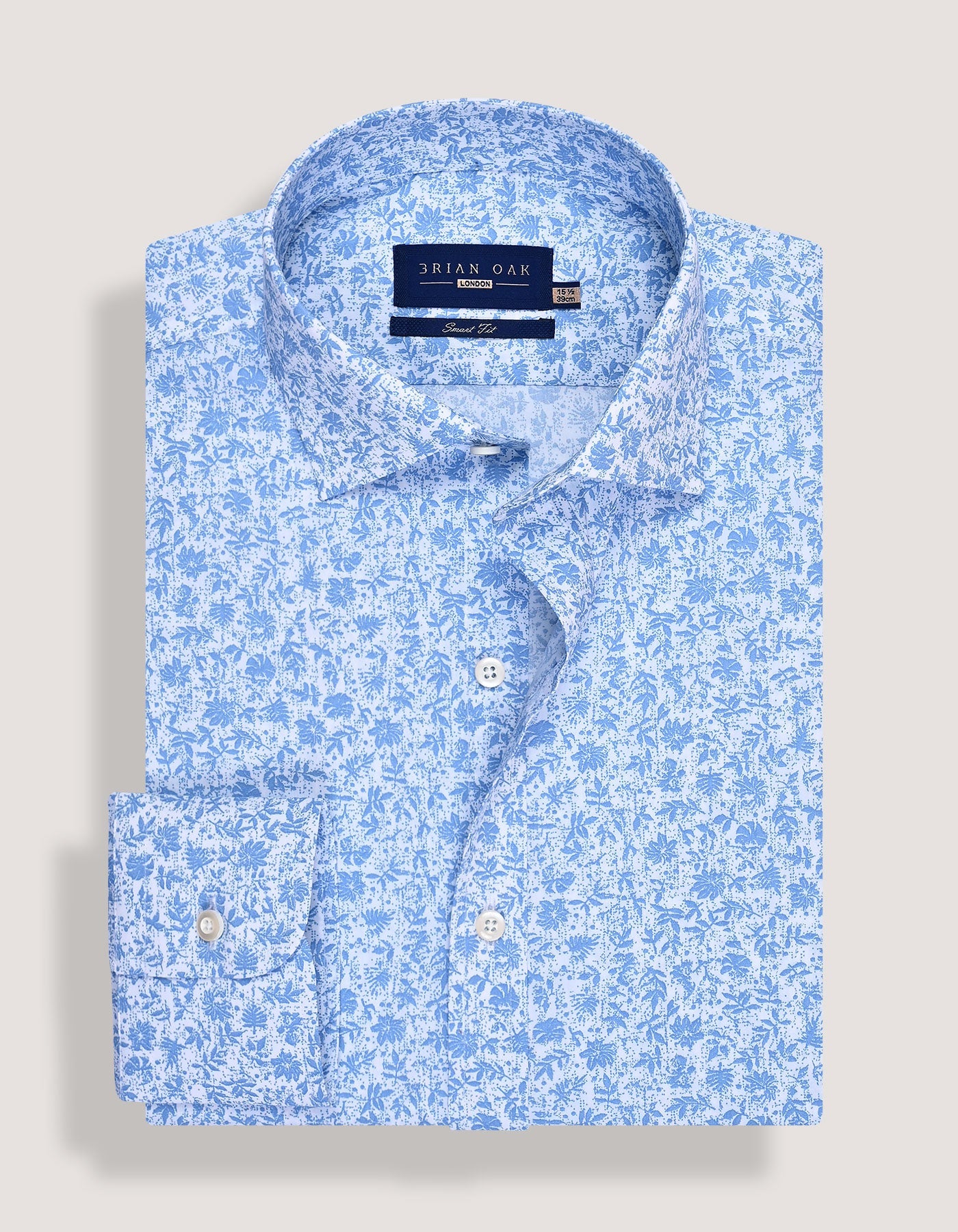 White and Sky Blue Botanical Print Formal Shirt