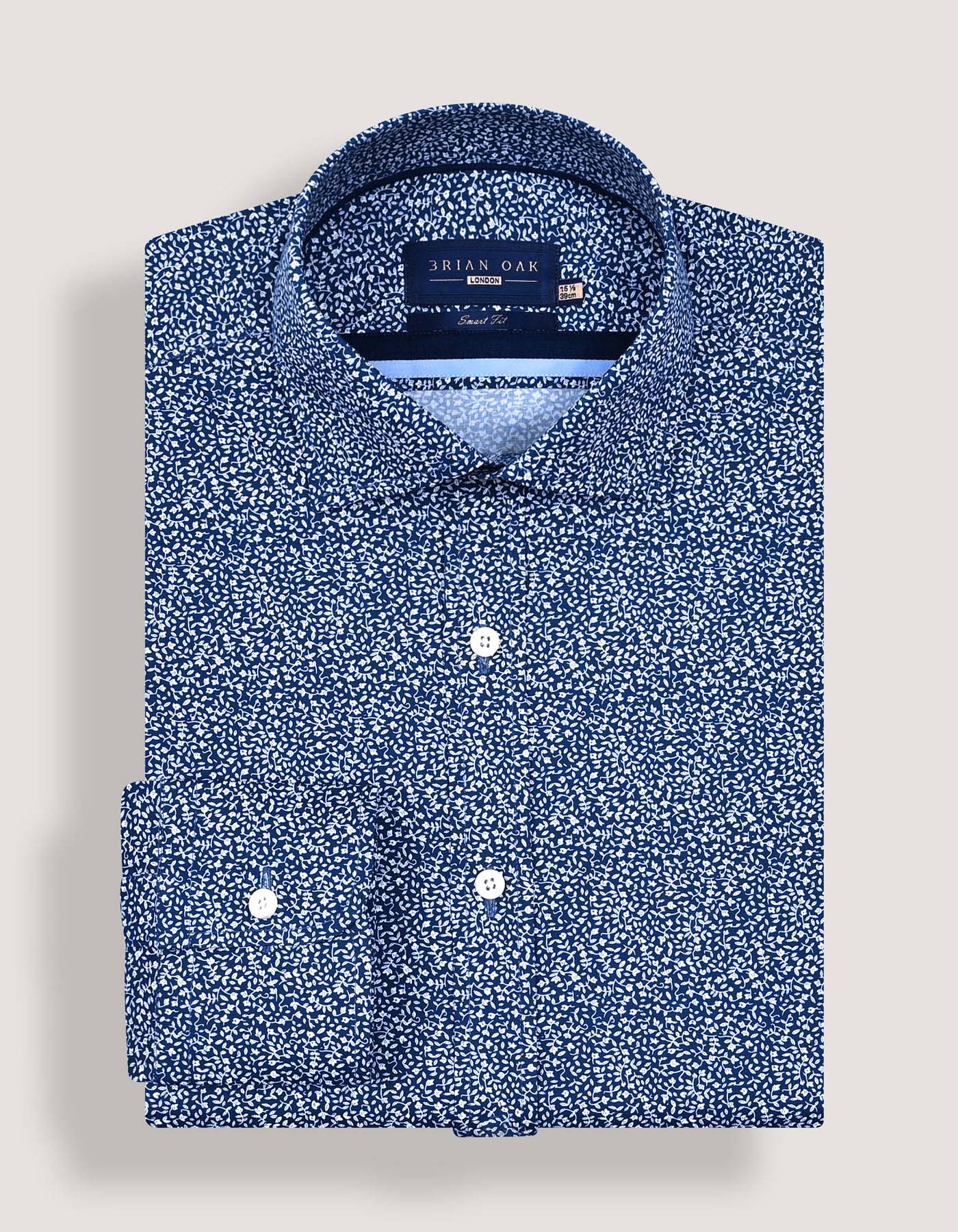 Modern Fit Navy Printed Dress Shirt