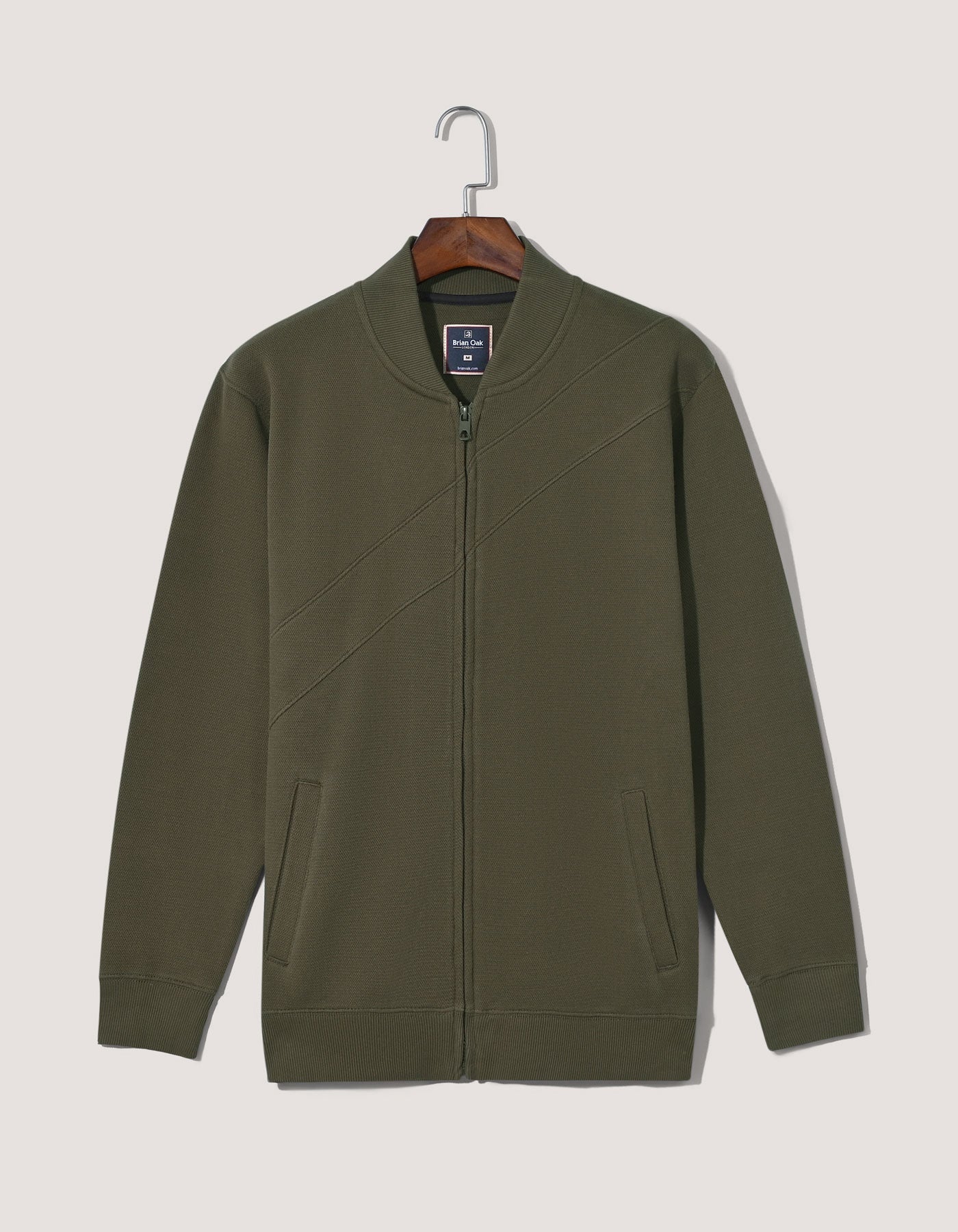 Olive Textured Mock Neck Zipper