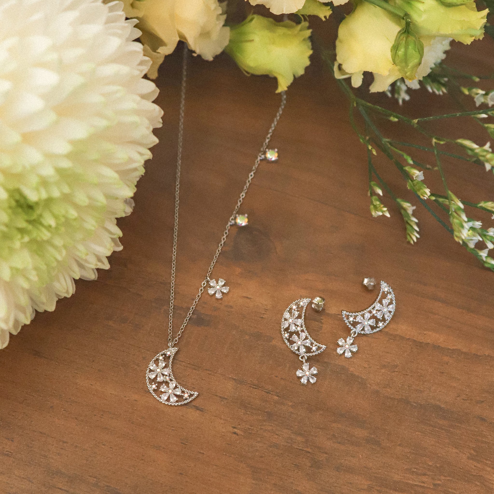 Posie Flower Moon Earrings | 925 Sterling Silver