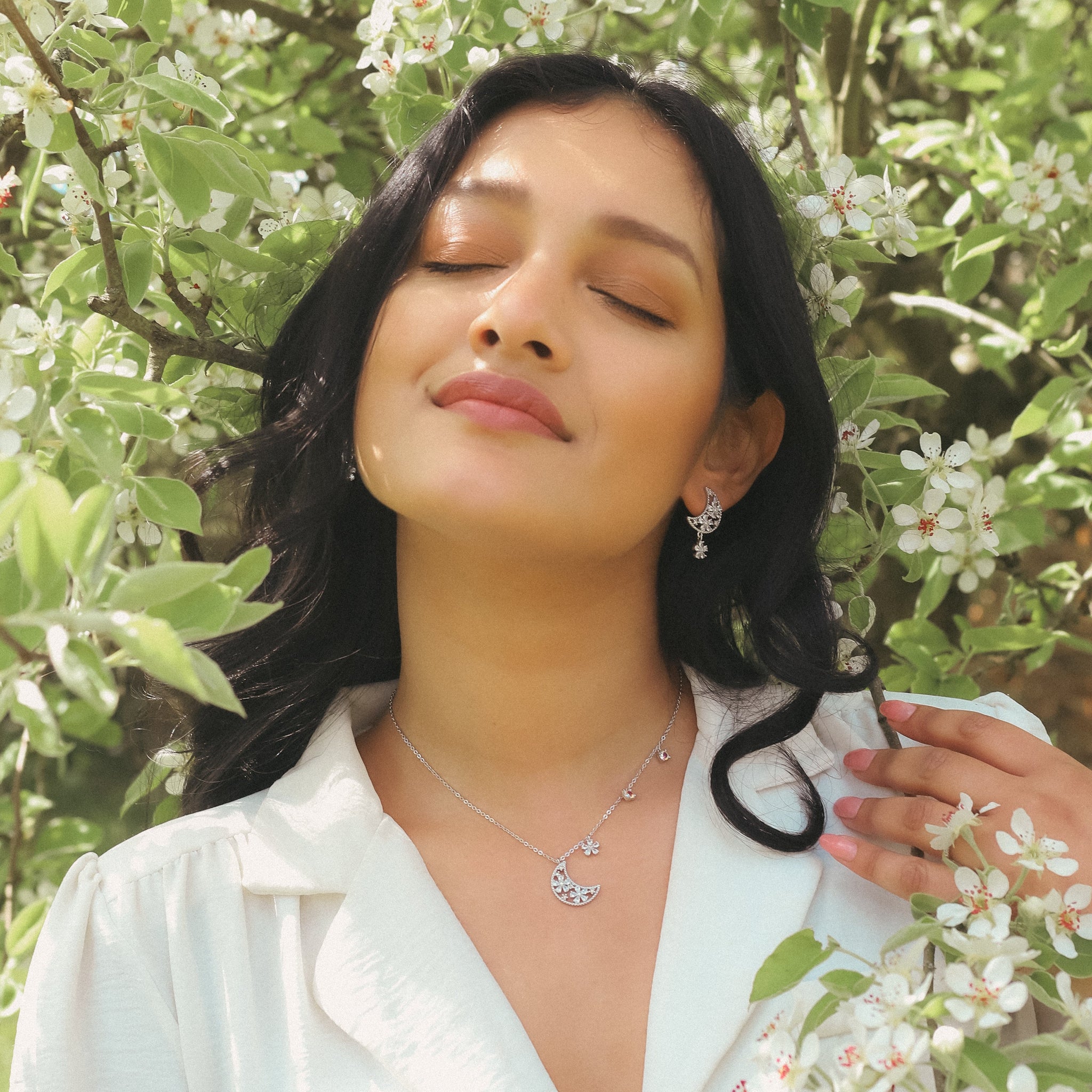 Flora Flower Moon Pendant Necklace | 925 Sterling Silver