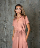 Vintage Peach Dusty Pink 1970's Radley Moss Crepe Tea Dress UK Size 12 - 14