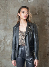 Original 1980's Vintage Black Leather Fringed Biker Jacket UK 10 - 14
