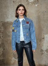 Vintage Blue Distressed Denim Patch Jacket UK 8 - 14