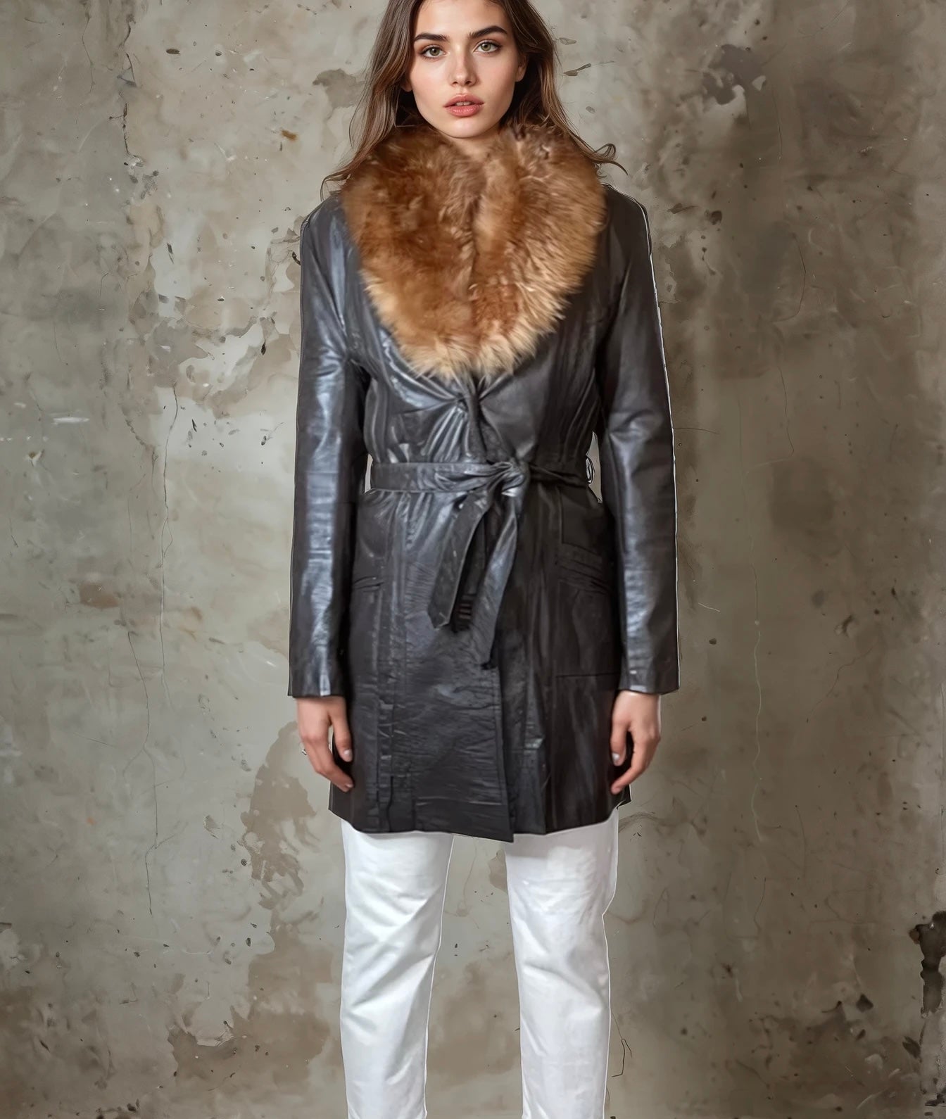 Lovely Original 1970's Vintage Brown Leather & Sheepskin Coat UK 8 - 12