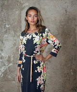 1980'S Original Vintage Black Leonard Floral Silk Dress Uk 10 - 12