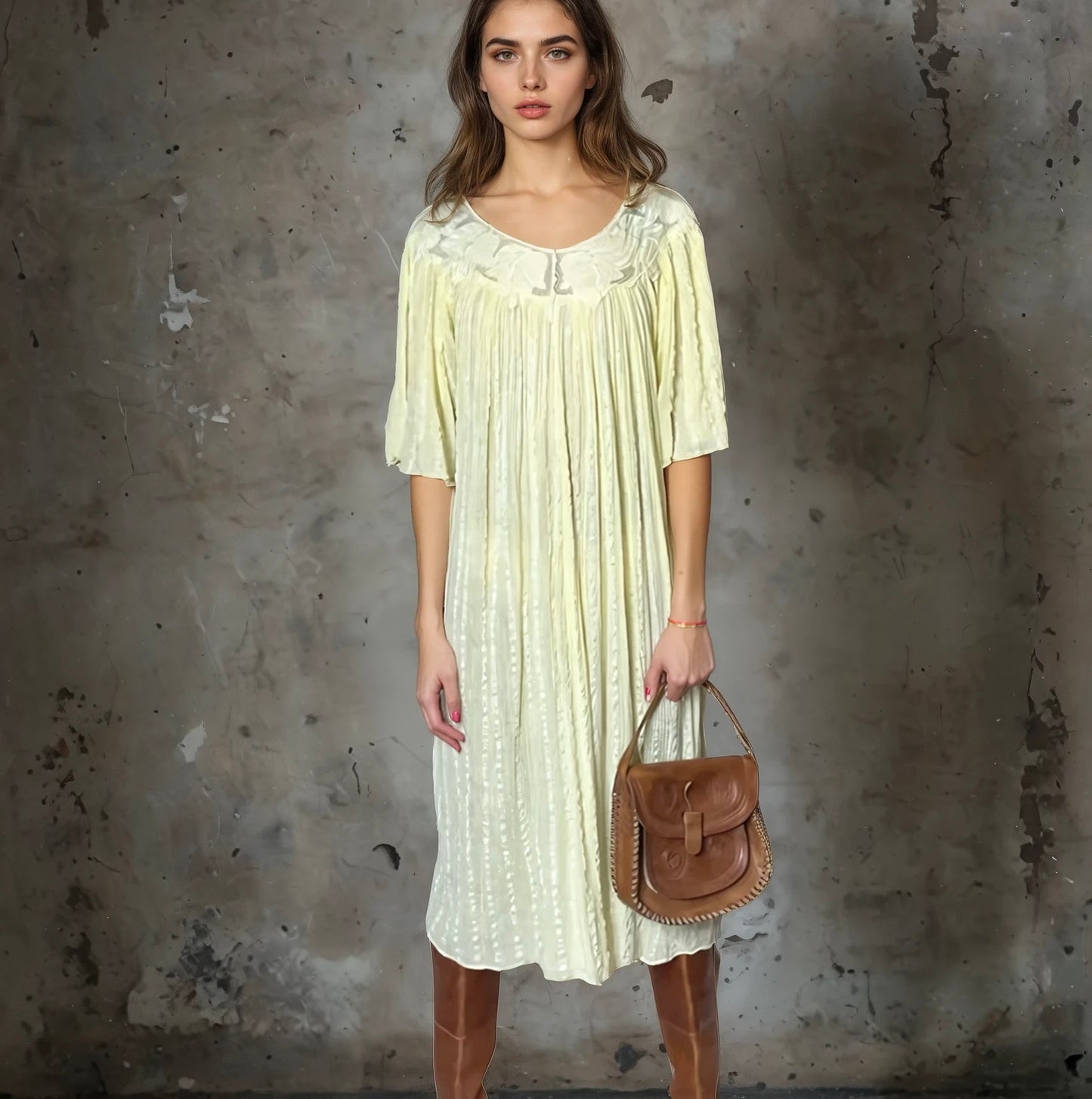 Original 1970's Vintage Cheesecloth Yellow Dress UK 8 - 12