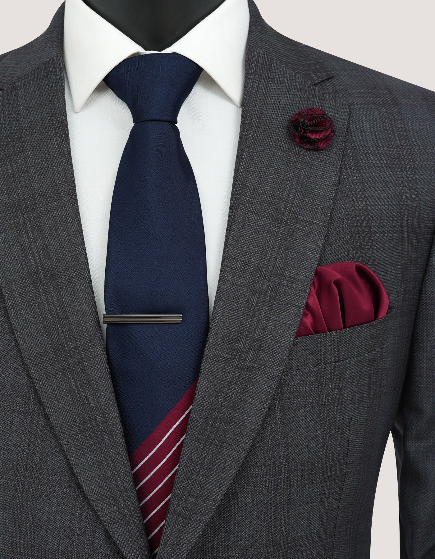 Premium Striped Men's Tie Set - Dark Red