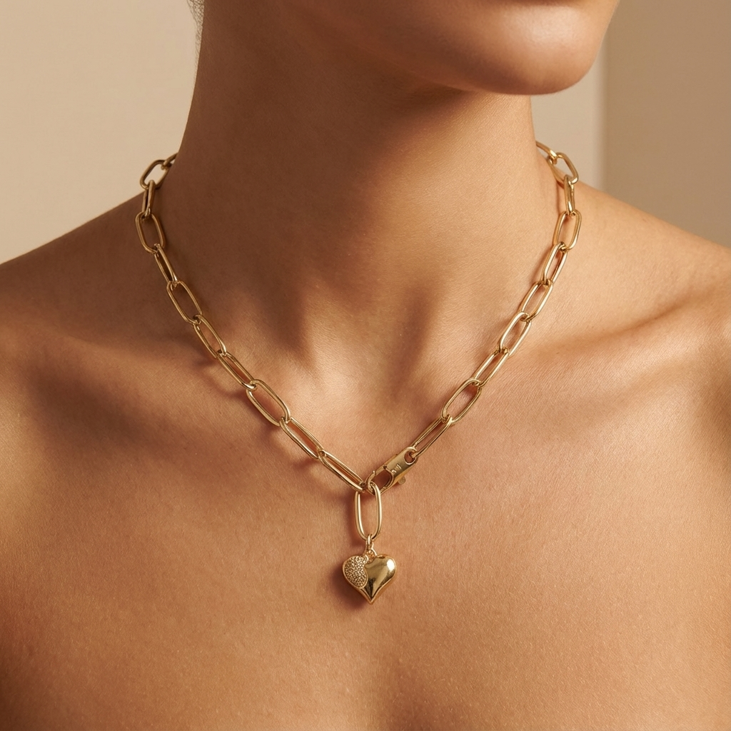 Golden Heart Link Chain Necklace