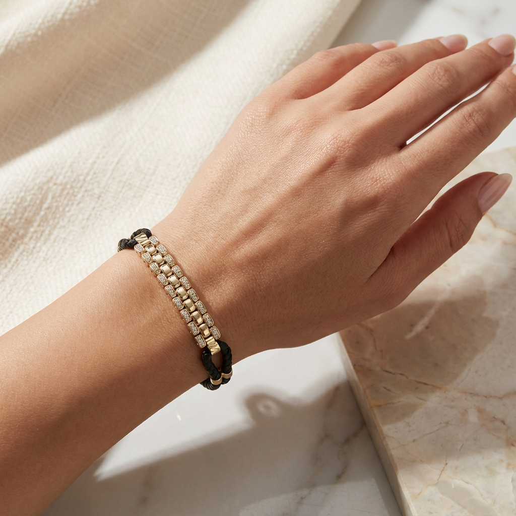 Golden Mosaic Braided Gold Bracelet