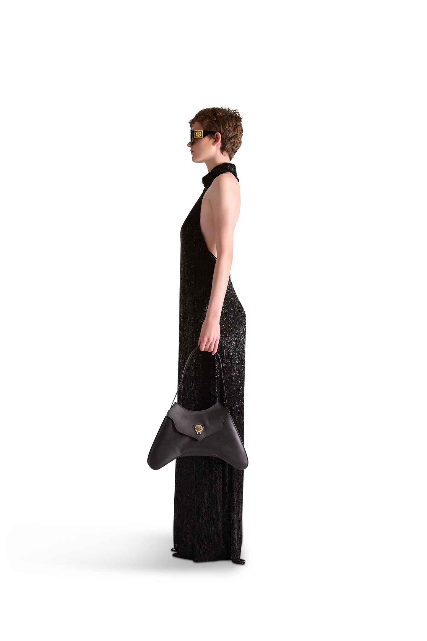 Hand Embroidered Beaded Backless Evening Dress