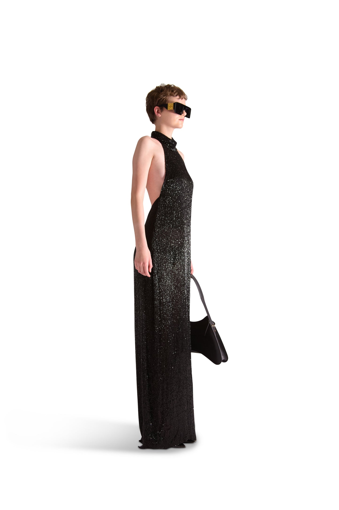 Hand Embroidered Beaded Backless Evening Dress