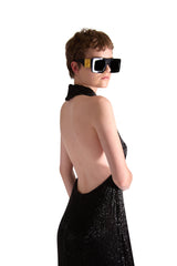 Hand Embroidered Beaded Backless Evening Dress
