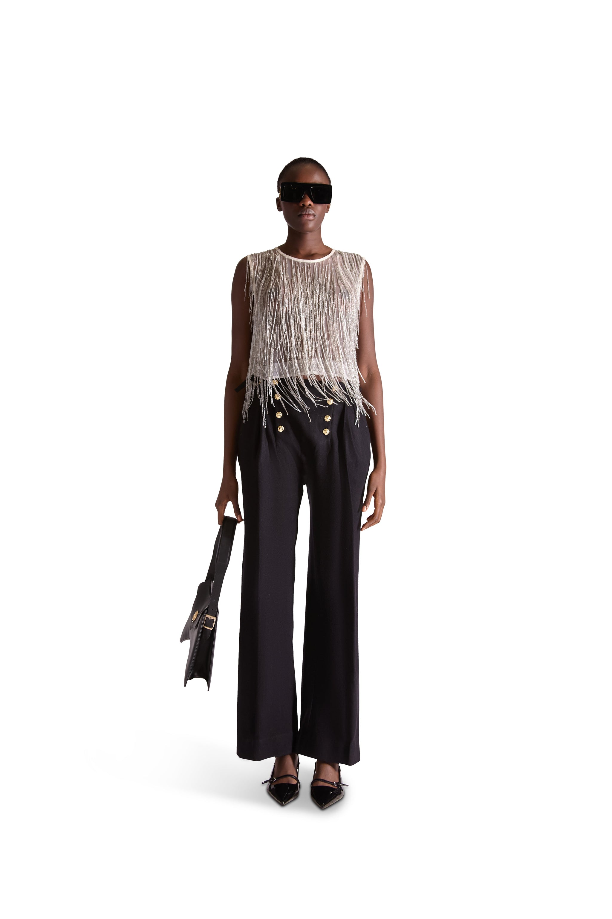 Hand Embroidered Beaded Tassel Top