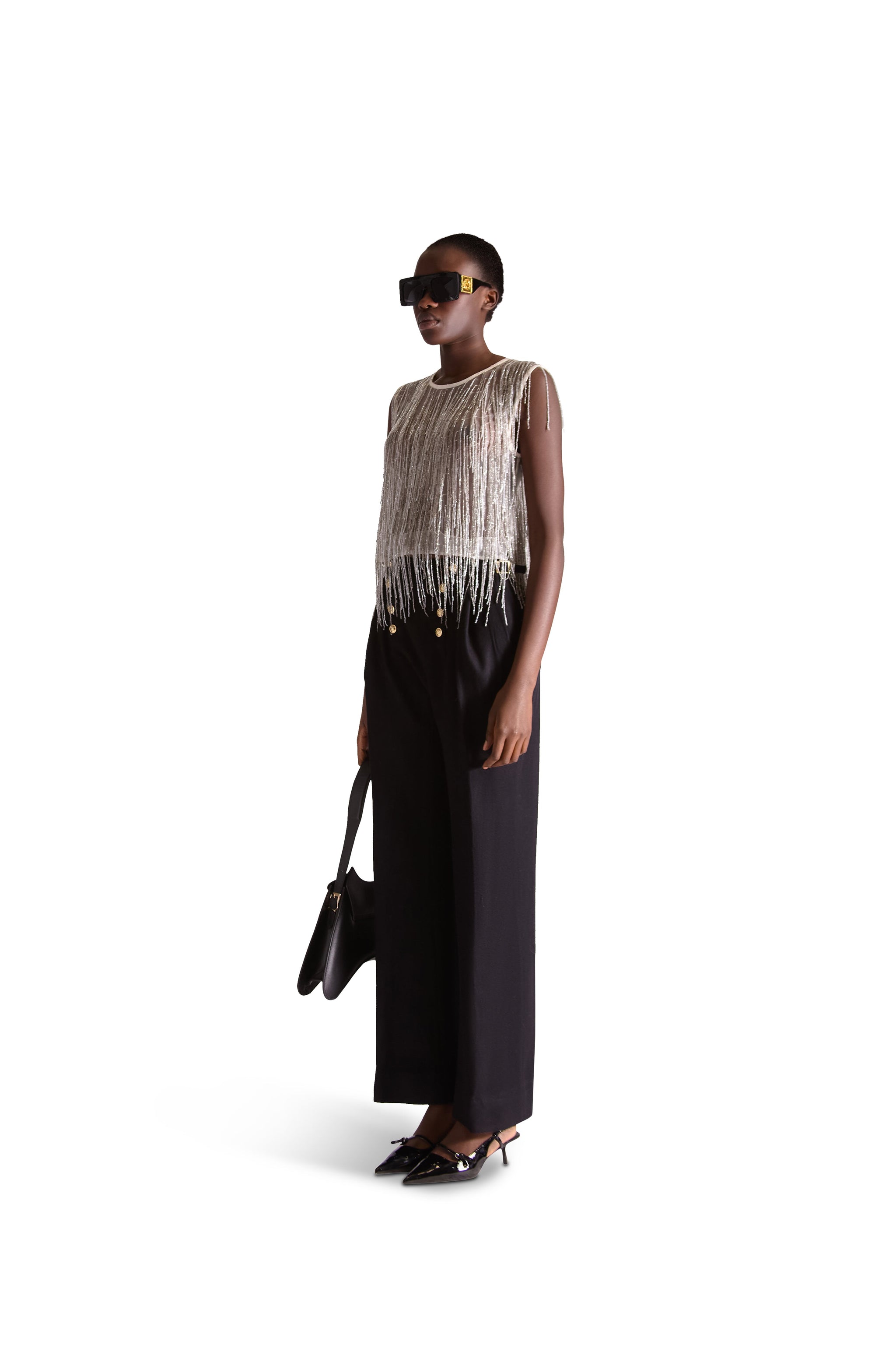 Hand Embroidered Beaded Tassel Top