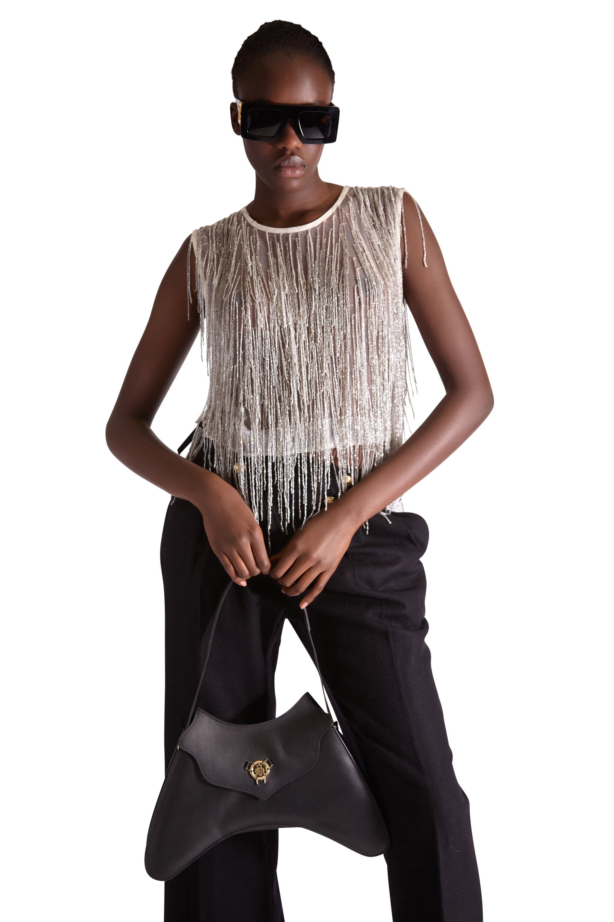 Hand Embroidered Beaded Tassel Top
