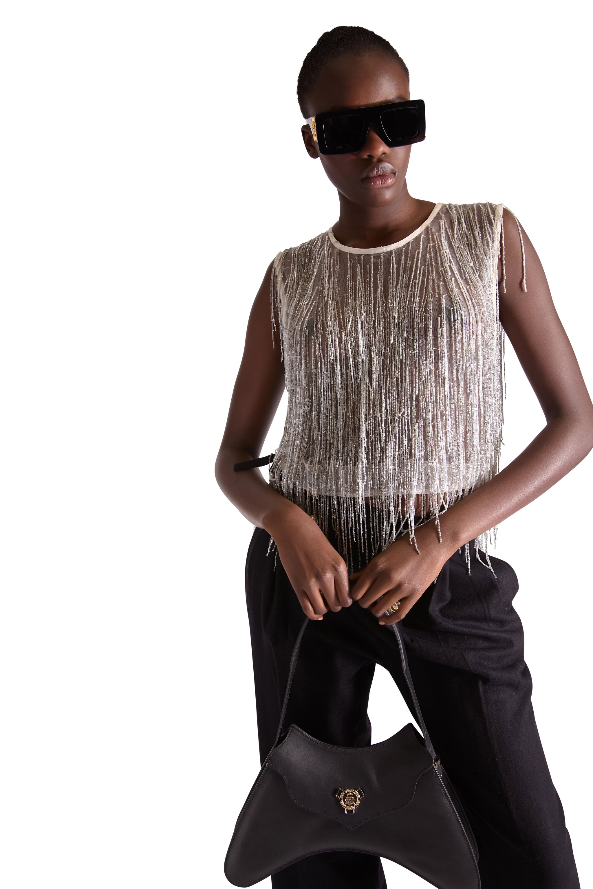 Hand Embroidered Beaded Tassel Top