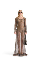 Hand Embroidered Sheer Evening Dress