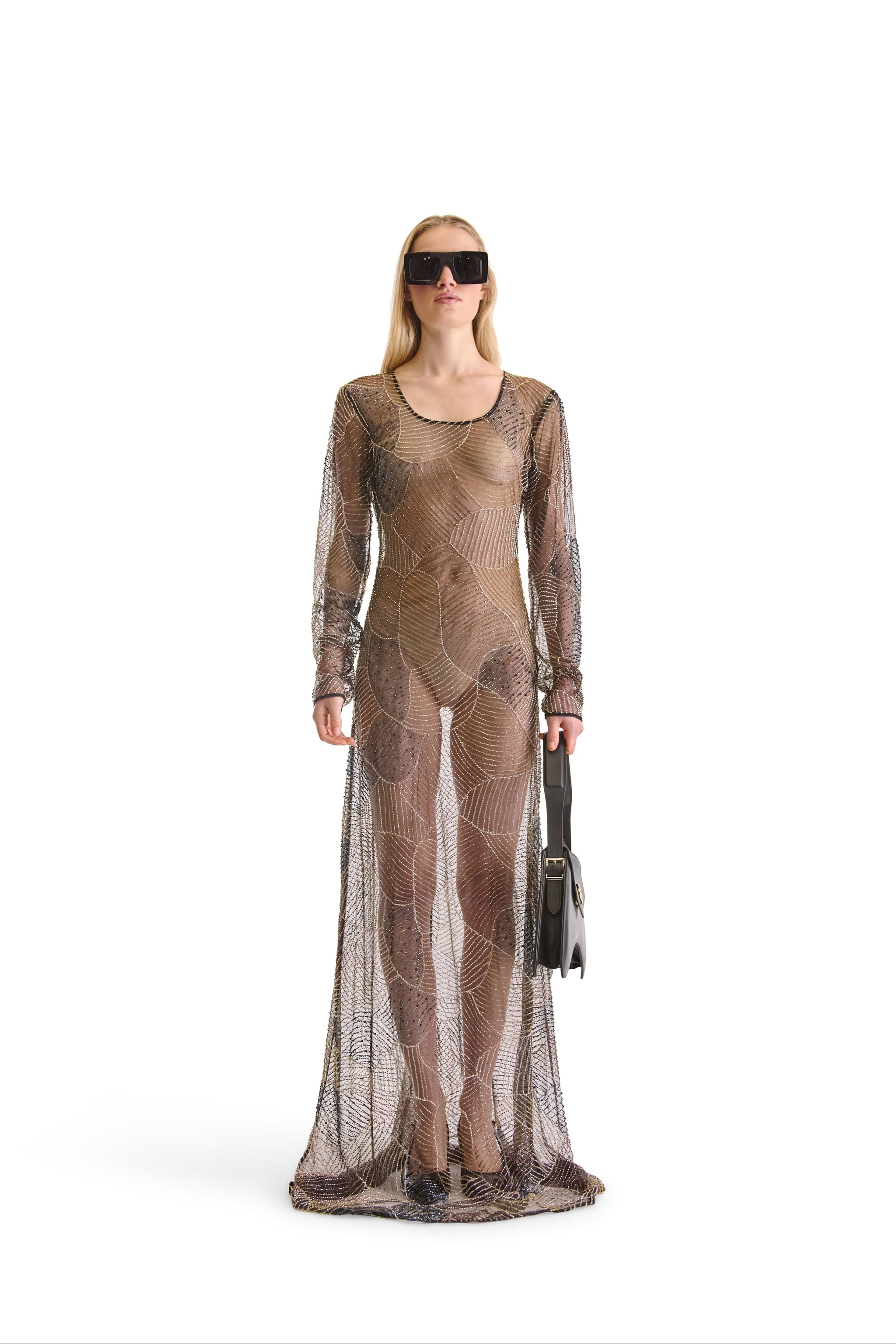 Hand Embroidered Sheer Evening Dress
