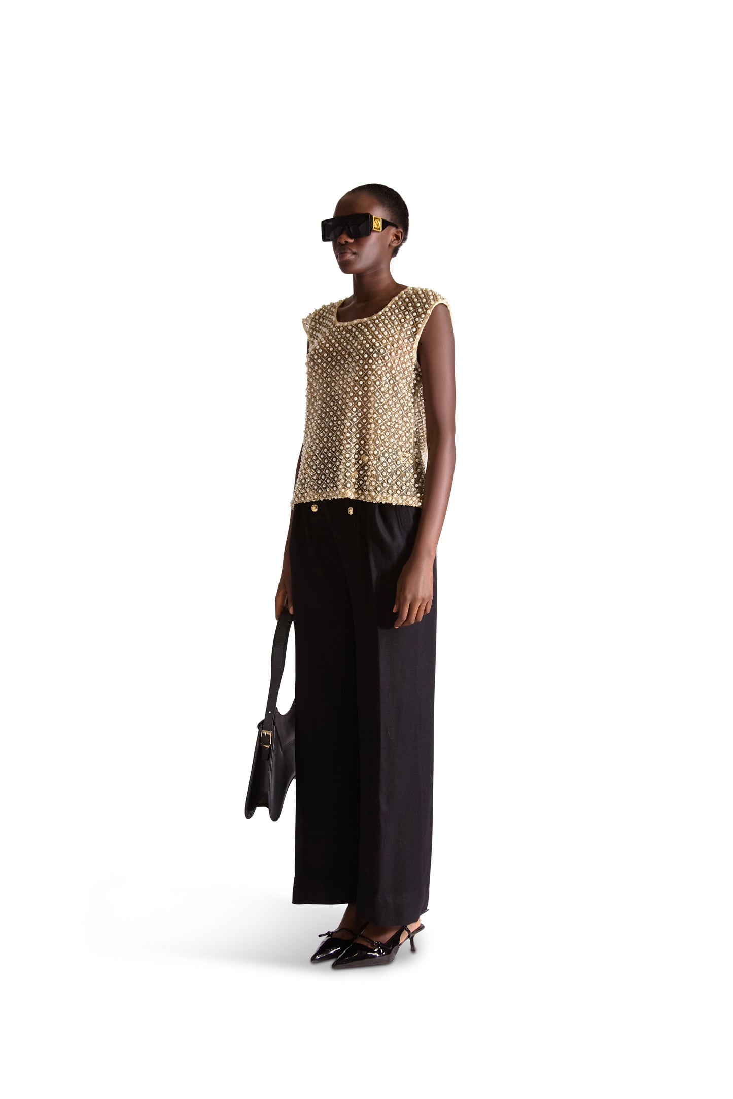 Hand Embroidered beaded pearl top