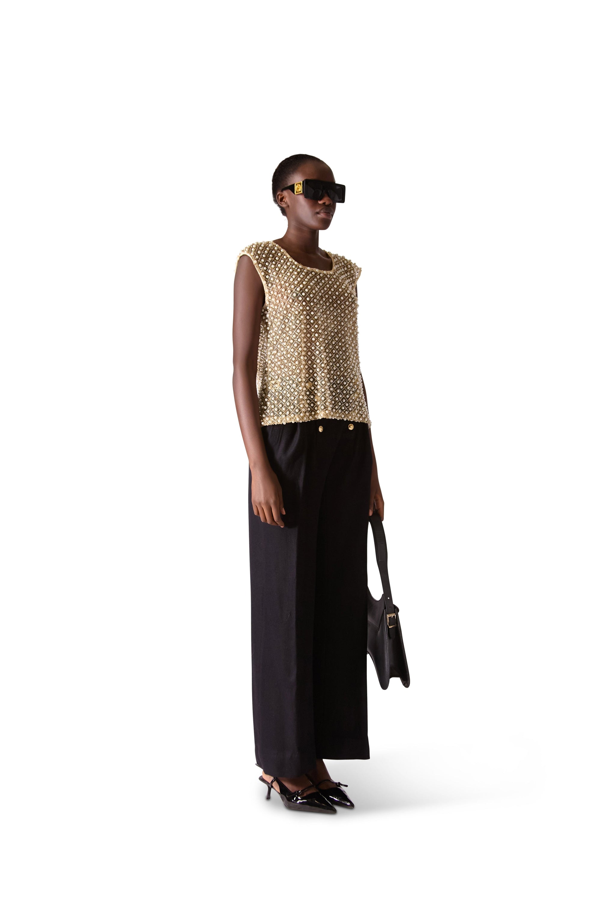 Hand Embroidered beaded pearl top