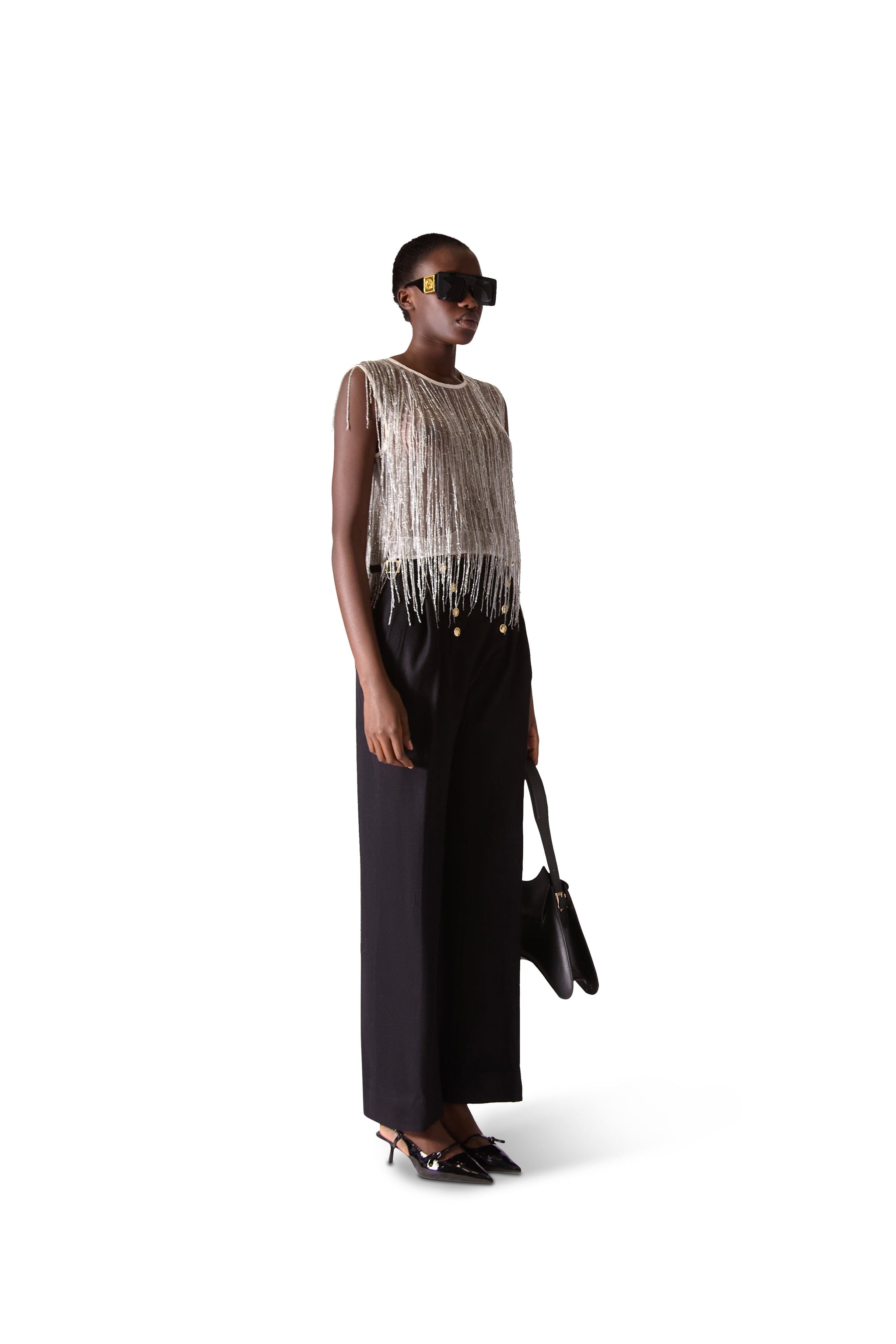 Hand Embroidered Beaded Tassel Top